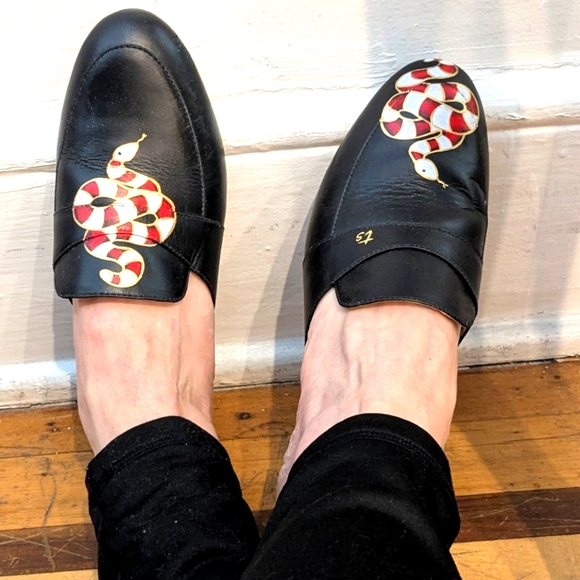 Alepel Women's Gold Snake Mule in Black Leather signed one of a kind - Picture 3 of 16